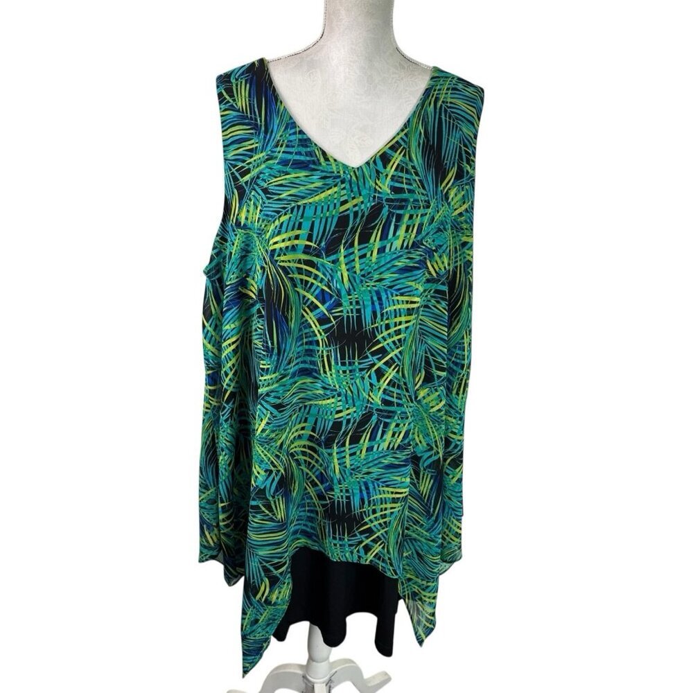 Catherines Plus 2X 22/24 Sleeveless Chiffon Layered Dress Blue Multi EUC